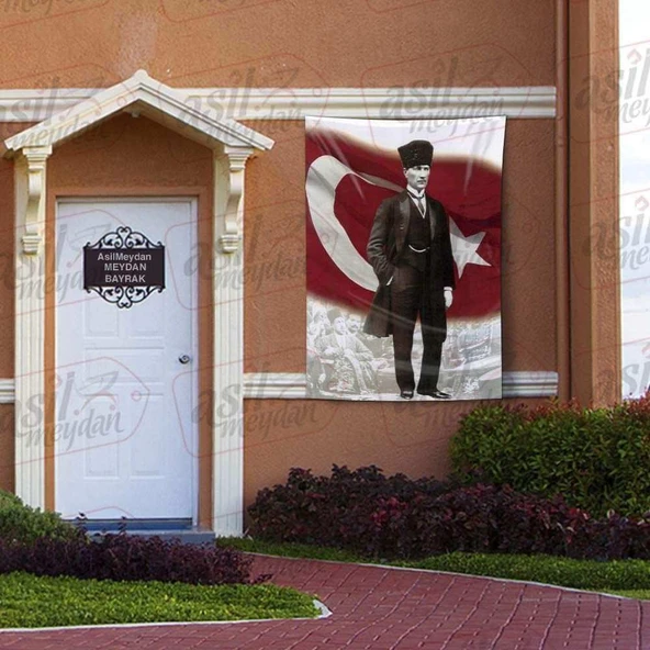 Kalpaklı - Sivil Gazi Mustafa Kemal Atatürk - Ay Yıldız - Türk Bayrağı Poster - Bayrak 100x150 cm ürün görseli 1