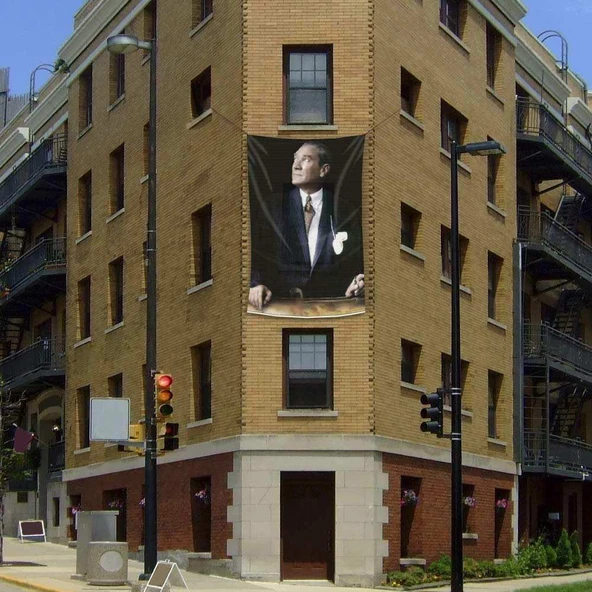 Göğe Bakan Atatürk Cephe Poster Bayrak 200x300cm -2x3 metre ürün görseli 1