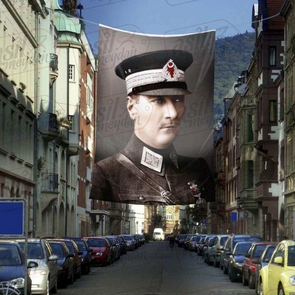Askeri Üniformalı Gazi Mustafa Kemal Atatürk - Portre Cephe Poster Bayrak -4X6 metre ürün görseli 1