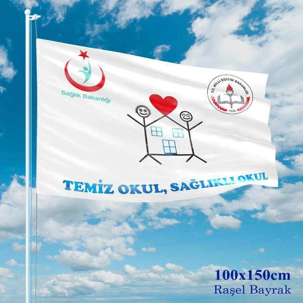 Temiz Okul - Sağlıklı Okul Bayrağı-Flama - Bayrak - 100x150 cm (1 metre x 1,5 metre) ürün görseli 1