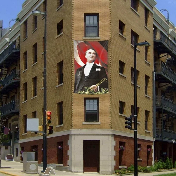 Sivil Mustafa Kemal Atatürk -Ay Yıldız Dış Cephe Poster Bayrak - 200x300cm (2 x 3 metre) ürün görseli 1
