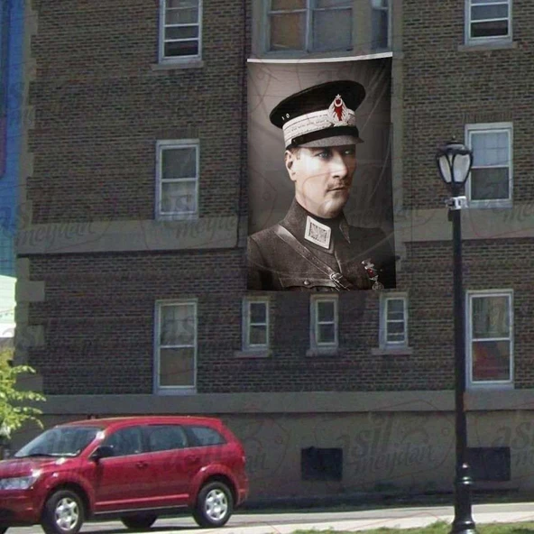 Askeri Üniformalı Gazi Mustafa Kemal Atatürk - Poster Cephe Bayrak - 300x450cm ürün görseli 1