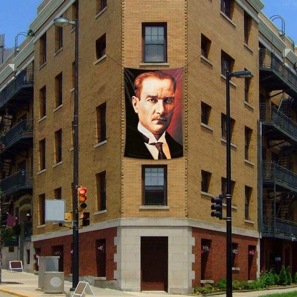 Mustafa Kemal Atatürk Sivil Portre Cephe Poster Bayrağı - 2x3 metre ürün görseli 1
