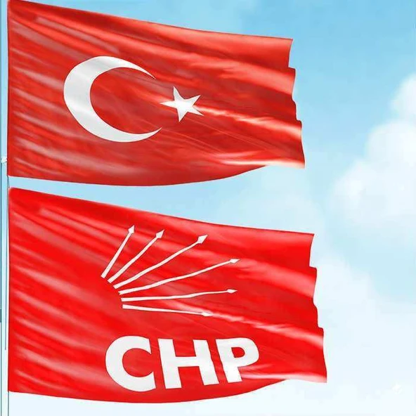70x105 cm Alpaka Kumaş Türk Bayrağı ve 100x150 cm Raşel Kumaş CHP Kırmızı Bayrak - 2 Bayrak Set ürün görseli 1