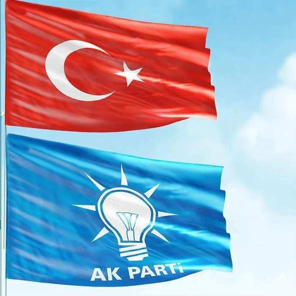 70x105cm Alpaka Kumaş Türk Bayrağı, 100x150cm Raşel Kumaş Mavi Ak Parti (AKP) Bayrak - 2 Bayrak Set ürün görseli 1