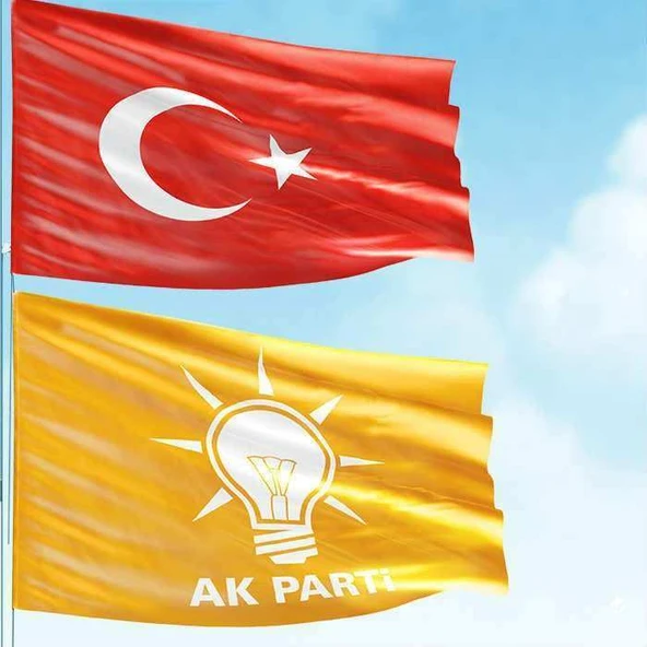 70x105cm Alpaka Kumaş Türk Bayrağı + 100x150cm Raşel Kumaş Ak Parti AKP Turuncu Bayrak- 2 Bayrak Set ürün görseli 1