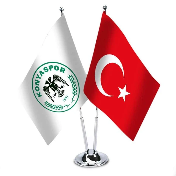 Konyaspor ve Türkiye - İkili Saten Masa Bayrağı ürün görseli 1