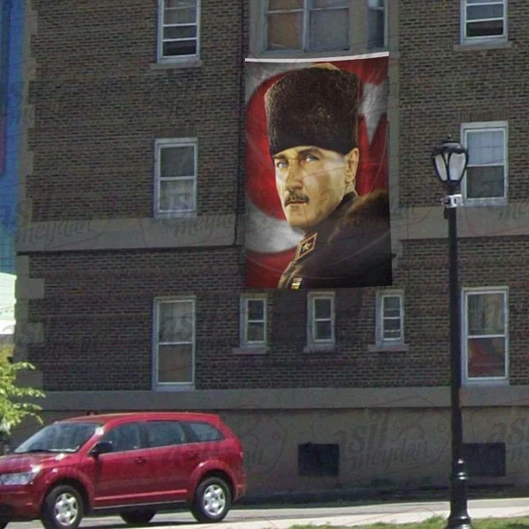 Mavi Gözlü Kalpaklı Gazi Mustafa Kemal Atatürk - Ay Yıldızlı Poster Cephe Bayrak - 300x450cm ürün görseli 1