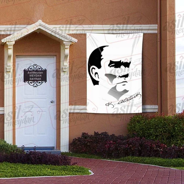 Gazi Mustafa Kemal Atatürk Silüeti - K. Atatürk İmzalı Poster Bayrağı 100x150 cm ürün görseli 1