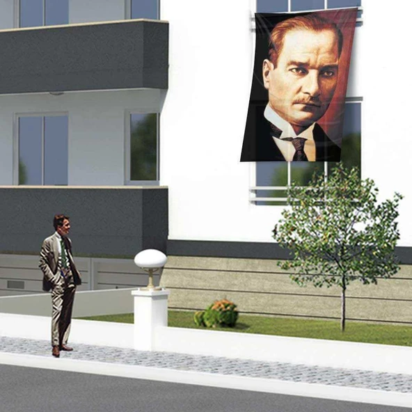 Sivil Gazi Mustafa Kemal Atatürk Portre Poster Cephe Bayrağı - 1,5x2,25 metre ürün görseli 1