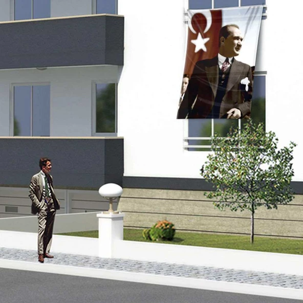 Ay - Yıldız - Sivil Mustafa Kemal Atatürk Poster Cephe Bayrağı - 1,5x2,x25 metre ürün görseli 1