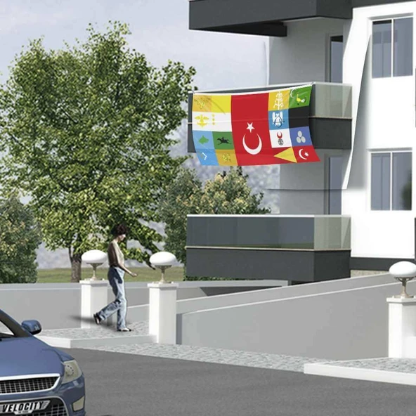17 Eski Türk Devletleri Tek Poster Raşel Bayrak -200x400cm -2x4 metre ürün görseli 1
