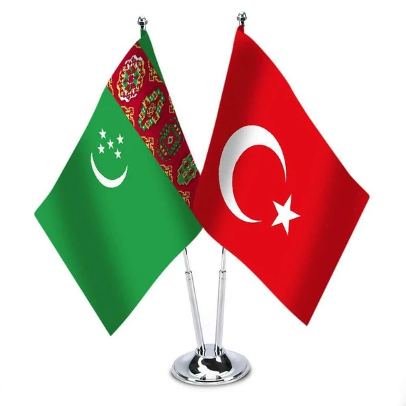 Türkmenistan - Türkiye -İkili Saten Masa Bayrağı ürün görseli 1