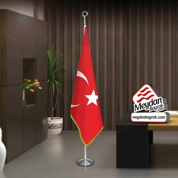 Türkiye Cumhuriyeti Ay Yıldız Bayrak Ofis Makam-Toplantı Odaları -Direkli -Saçaklı Makam Bayrağı ürün görseli 1