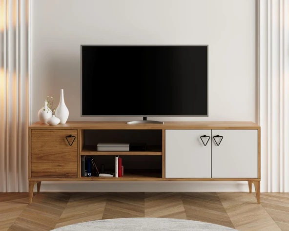 Rivo Tv Ünitesi Legnano-Beyaz Raflı ve Kapaklı Modern Tasarım 150 cm ürün görseli 1