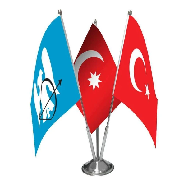 Büyük Selçuklu - Son imp. Osmanlı ve Türkiye - Üçlü Saten Masa Bayrağı Set ürün görseli 1