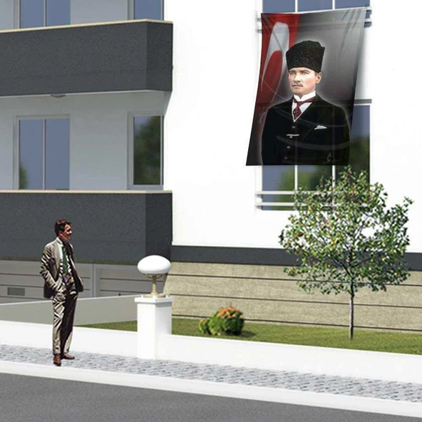 Kalpaklı Atatürk Cephe Poster Bayrağı -1,5X2,25 metre ürün görseli 1