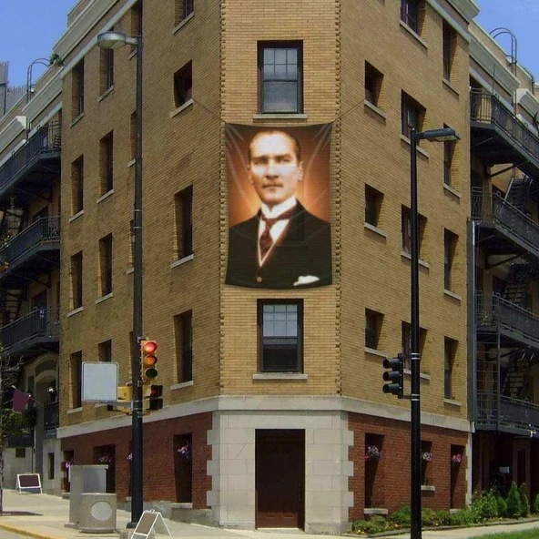 Atatürk Portre Poster Cephe Bayrağı - 2x3 metre ürün görseli 1