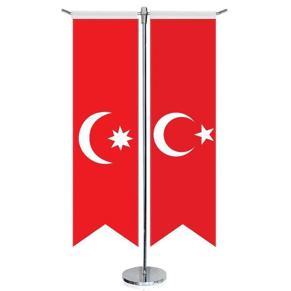 Son İmp. Bayrağı ve Türkiye-Kırlangıç Saten T direk 2li Masa Bayrağı ürün görseli 1