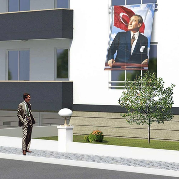 Göğe Bakan Sivil Atatürk - Kutlama - Okul - Anı - Poster Cephe Bayrağı - Bayrak -1,5x2,25 Metre ürün görseli 1