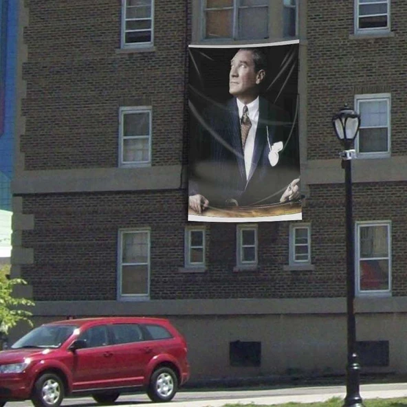 Göğe Bakan Mustafa Kemal Atatürk Poster Bayrak - 300x450 cm - 3x4,5metre ürün görseli 1