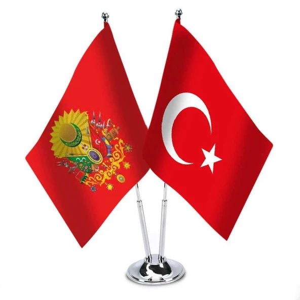 Kırmızı Osmanlı Arma -Türkiye Saten Masa Bayrağı ürün görseli 1
