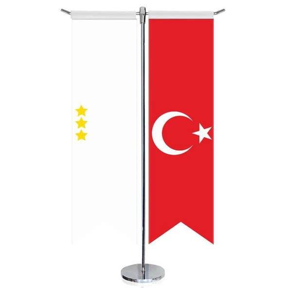 Ak Hun İmp. Bayrağı -17 Eski Türk Devletleri ve Türkiye - Kırlangıç -Saten T direk 2li Masa Bayrağı ürün görseli 1
