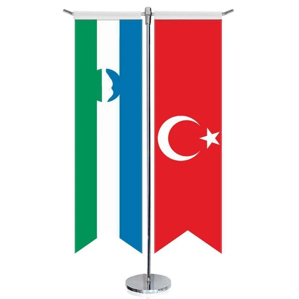 Kabartay - Balkar Bayrağı ve Türkiye - Kırlangıç - Saten T direk 2li Masa Bayrağı ürün görseli 1