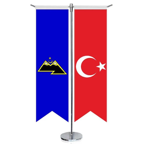 Karaçay, Karaçaylı Bayrağı ve Türkiye - Kırlangıç - Saten T direk 2li Masa Bayrağı ürün görseli 1