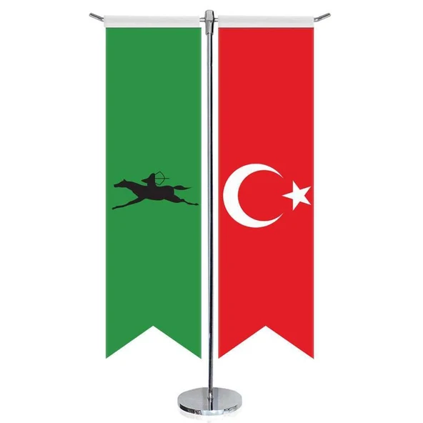 Avar İmp.Bayrağı-17 Eski Türk Devletleri ve Türkiye -Kırlangıç - Saten T direk 2li Masa Bayrağı ürün görseli 1