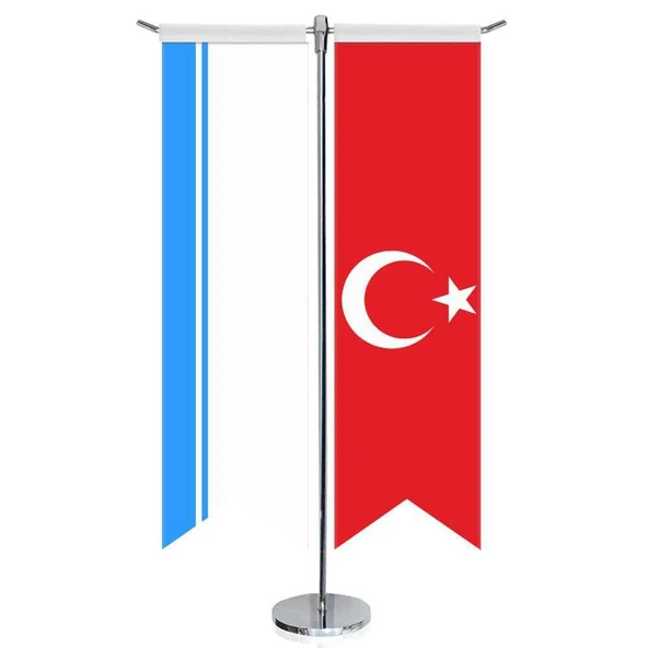 Altay Cumhuriyeti Bayrağı ve Türkiye - Kırlangıç - Saten T direk 2li Masa Bayrağı ürün görseli 1
