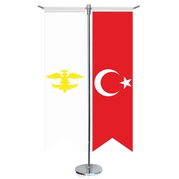 Avrupa Hun İmp. Bayrağı-17 Eski Türk Devletleri ve Türkiye -Kırlangıç-Saten T direk 2li Masa Bayrağı ürün görseli 1