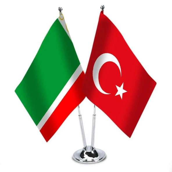 Çeçenistan -Türkiye - İkili Saten Masa Bayrağı ürün görseli 1