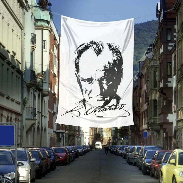 Siyah-Beyaz Raşel Mustafa Kemal Atatürk Silüeti Poster Dış Cephe Bayrak -400x600cm -4x6metre ürün görseli 1