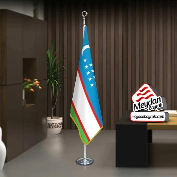 Özbekistan Cumhuriyeti Bayrak -Ofis -Makam-Toplantı Odaları -Direkli -Saçaklı Makam Bayrağı ürün görseli 1