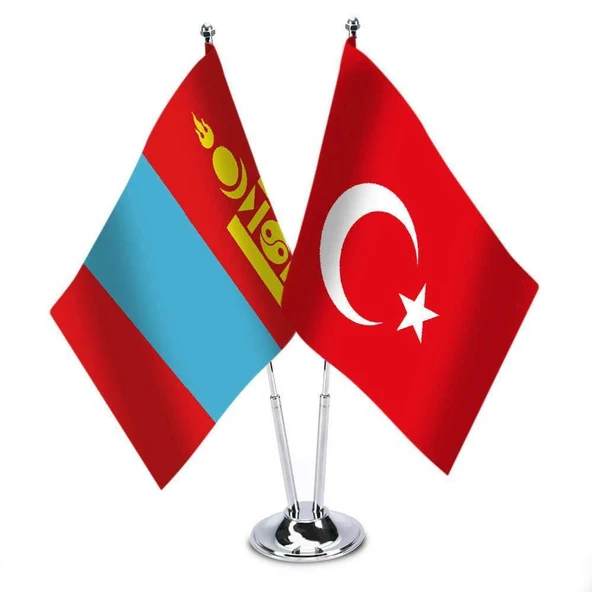Moğolistan - Türkiye - İkili Saten Masa Bayrağı ürün görseli 1