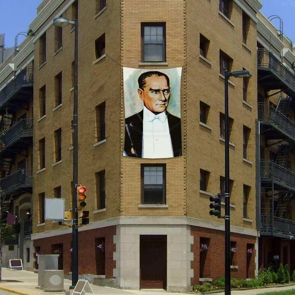 Sivil Mustafa Kemal Atatürk Portre Poster Cephe Bayrağı -Bayrak -2x3 metre ürün görseli 1