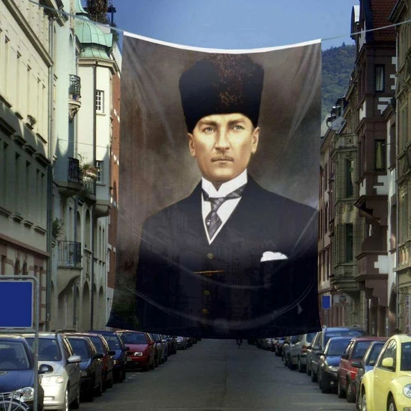 Kalpaklı Mustafa Kemal Atatürk Poster Dış Cephe Bayrağı - 6x9 metre ürün görseli 1