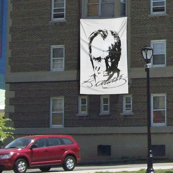 Siyah-Beyaz Mustafa Kemal Atatürk Silüeti Poster Bayrak -300x450cm - 3x4,5 metre ürün görseli 1