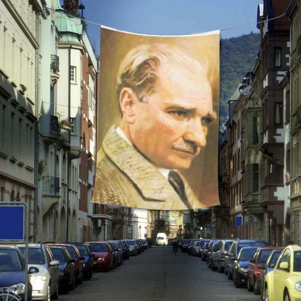 Mustafa Kemal Atatürk Portre Cephe Poster Bayrak -400x600cm -4x6 metre ürün görseli 1