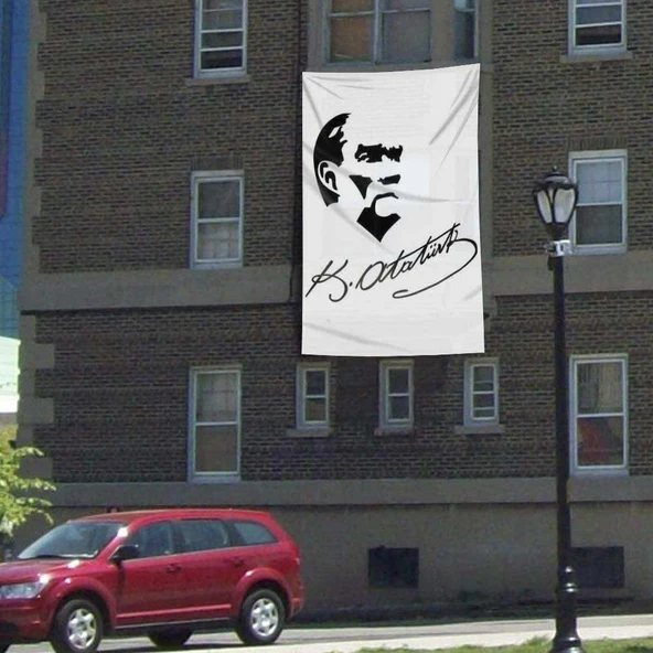 Siyah - Beyaz Gazi Mustafa Kemal Atatürk Silüeti Poster Bayrak - 3x4,5 metre ürün görseli 1
