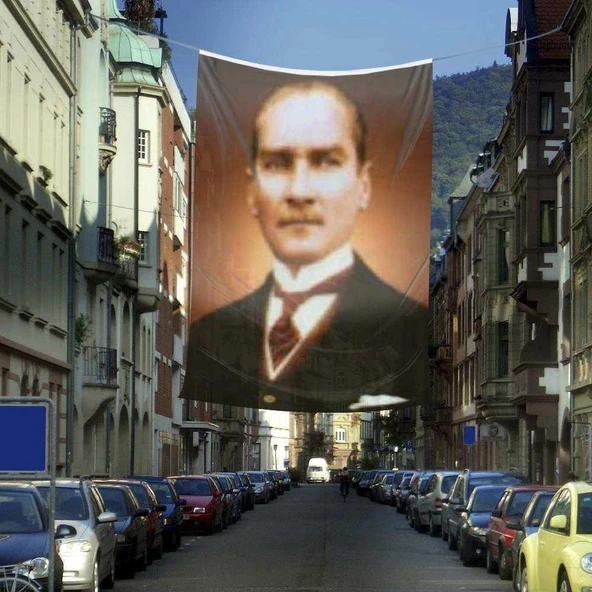 Mustafa Kemal Atatürk Sivil Portre - Poster Dış Cephe Bayrağı - 4x6 metre ürün görseli 1
