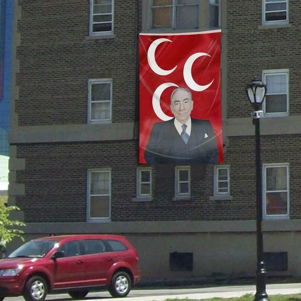 Alparslan Türkeş ve 3 Hilal Kırmızı Sancak Bayrak MHP 300x450cm ürün görseli 1
