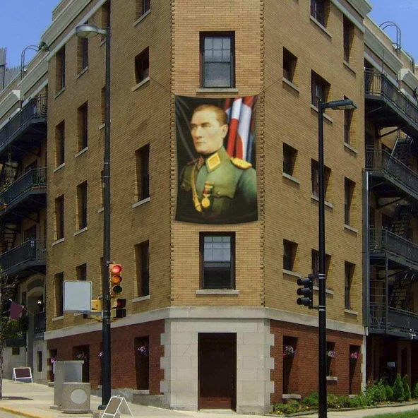 Üniformalı Gazi Mustafa Kemal Atatürk Poster Cephe Bayrak -200x300cm - 2x3 metre ürün görseli 1