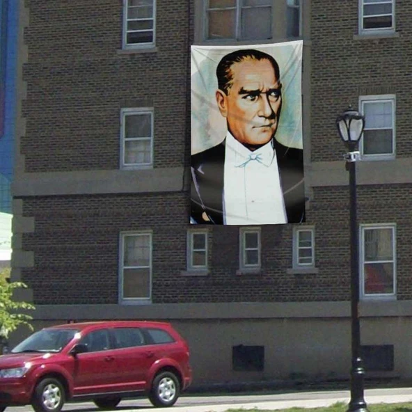Gazi Mustafa Kemal Atatürk Portre Poster Dış Cephe Bayrağı -300x450cm - 3x4,5 metre ürün görseli 1