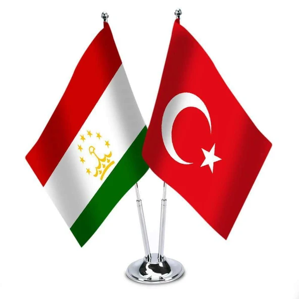Tacikistan - Türkiye - İkili Saten Masa Bayrağı ürün görseli 1