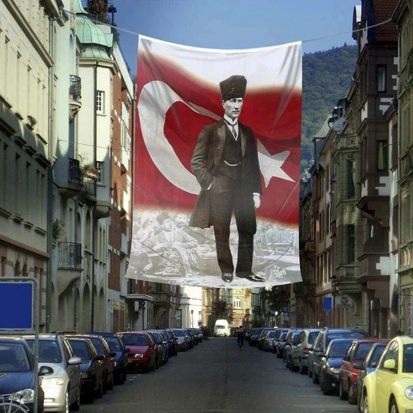 Ay Yıldızlı Mustafa Kemal Atatürk Poster Cephe Bayrak -400x600cm -4x6 metre ürün görseli 1