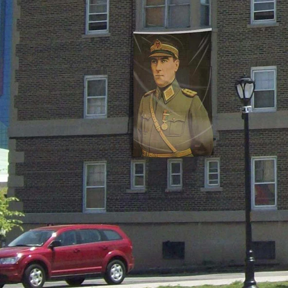 Üniformalı Atatürk Poster Cephe Bayrak 300x450cm -3x4,5 metre ürün görseli 1
