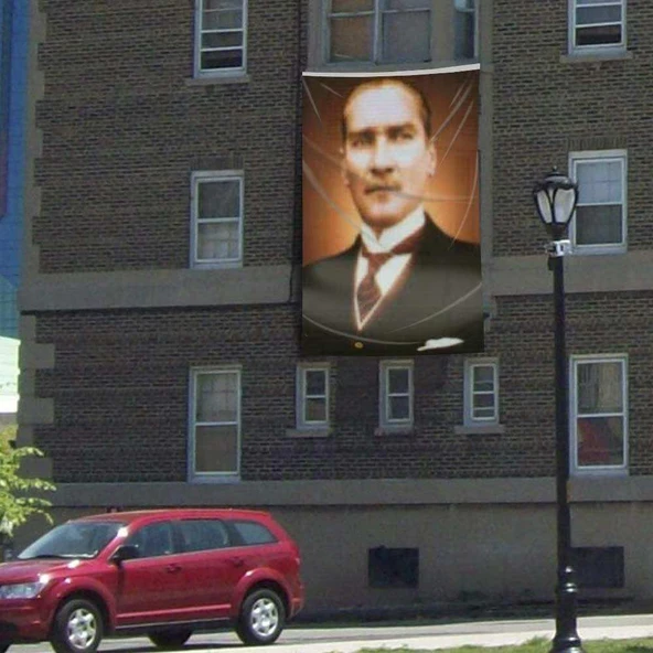 Sivil Gazi Mustafa Kemal Atatürk Portre Poster Cephe Bayrağı - 3x4,5 metre ürün görseli 1