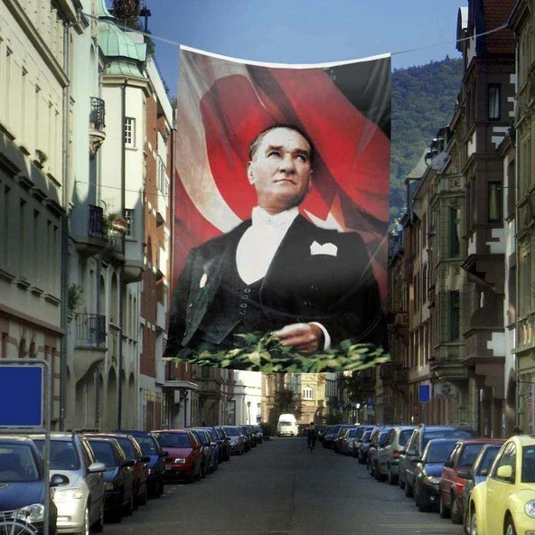 Ay Yıldızlı Sivil Mustafa Kemal Atatürk Poster Cephe Bayrak- 4x6 metre ürün görseli 1